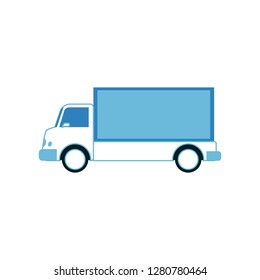 Cargo and shipping white truck with blue trailer side view in flat style isolated on white background - vector illustration of delivery and logistic vehicle automobile, industrial transport.