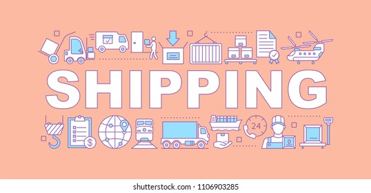 Cargo shipping word concepts banner. Delivery service. Land, air and water transportation. Isolated lettering typography idea with linear icons. Vector outline illustration