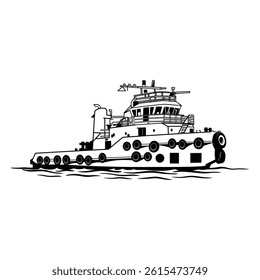 cargo ships and fishermen vector art drawing