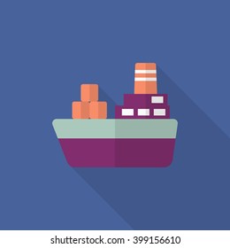 Cargo ships icon, Vector flat long shadow design. Transport concept.
