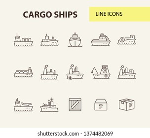 Cargo ships line icon set.Sea transportation concept. Vector illustration can be used for topics like marine, transport, travel