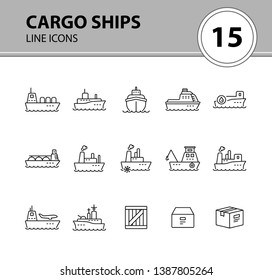 Cargo ships line icon set.Sea transportation concept. Vector illustration can be used for topics like marine, transport, travel