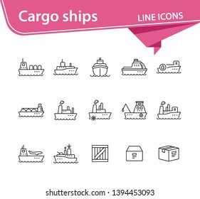 Cargo ships line icon set.Sea transportation concept. Vector illustration can be used for topics like marine, transport, travel