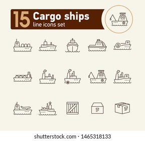 Cargo ships line icon set.Sea transportation concept. Vector illustration can be used for topics like marine, transport, travel