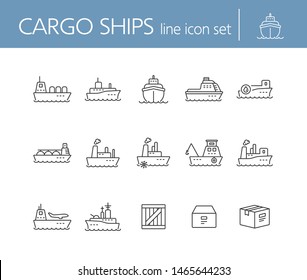 Cargo ships line icon set.Sea transportation concept. Vector illustration can be used for topics like marine, transport, travel