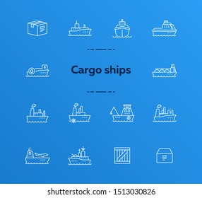 Cargo ships line icon set.Sea transportation concept. Vector illustration can be used for topics like marine, transport, travel