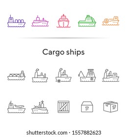 Cargo ships line icon set.Sea transportation concept. Vector illustration can be used for topics like marine, transport, travel