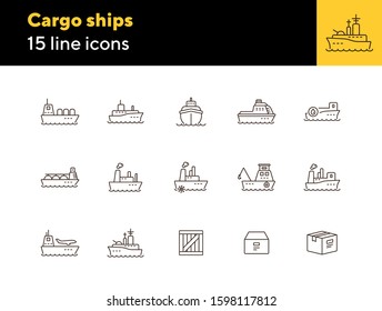 Cargo ships line icon set.Sea transportation concept. Vector illustration can be used for topics like marine, transport, travel