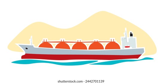 Cargo ships. LNG carrier. Liquefied natural gas tanker. Sea delivery. Vector image for prints, poster and illustrations.