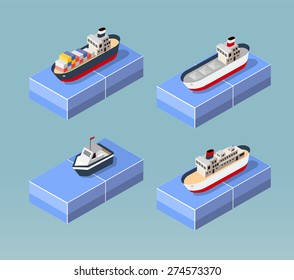 Cargo ships in perspective. Set design for the boats.