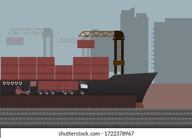 Cargo ships in the port are loading and unloading goods to various stores for trade. Services, importing, exporting to all over the world in the country for wholesale and retail trading business.