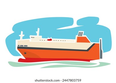 Cargo ships. Roll-on roll-off Car carrier. Sea delivery. Vector image for prints, poster and illustrations.