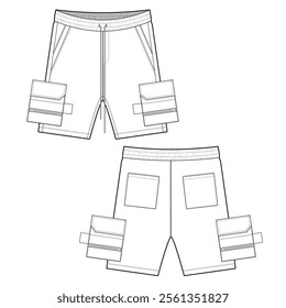 Cargo short pants mockup template clothing vector design