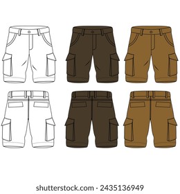 Cargo short pants sewing pattern vector design.