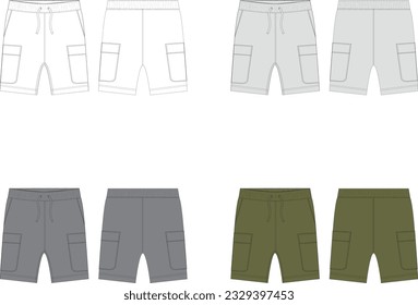 Cargo Shorts Fashion Flat Template 