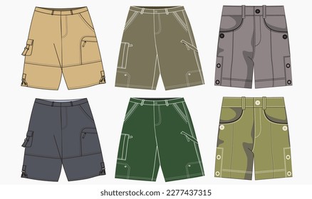 cargo shorts vector template, Pattern Shorts Art, Cargo Shorts for Men vector template pattern, short pants color block drawing vector, short pants in a sketch style