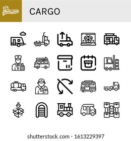 cargo simple icons set. Contains such icons as Motorboat, Trailer, Truck, Unloading, Shipping and delivery, Caravan, Customs, Van, Box, Delivery date, can be used for web, mobile and logo