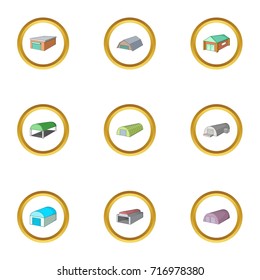 Cargo storage icons set. cartoon style set of 9 cargo storage vector icons for web design