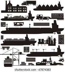 Cargo supply chain vector illustration set