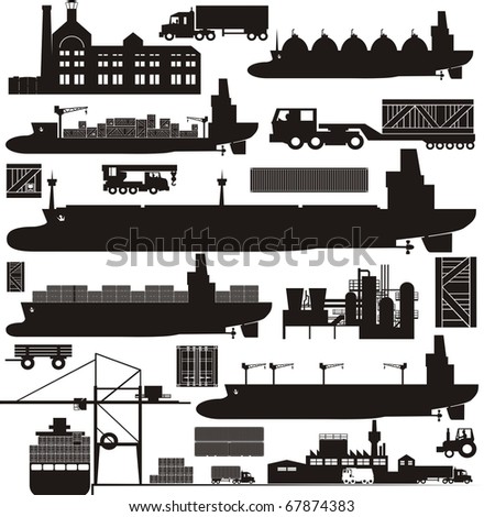 Cargo supply chain vector illustration set