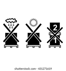 Cargo symbols on cardboard texture. Handling, packing, Parcel