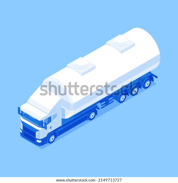 Cargo tank reservoir commercial vehicle for\
liquid industrial distribution delivery isometric vector\
illustration. Freight truck tanker heavy container for shipment\
gasoline chemical petroleum\
service