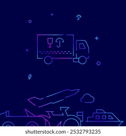 Cargo taxi gradient line vector icon, simple illustration on a dark blue background, city transport related bottom border.