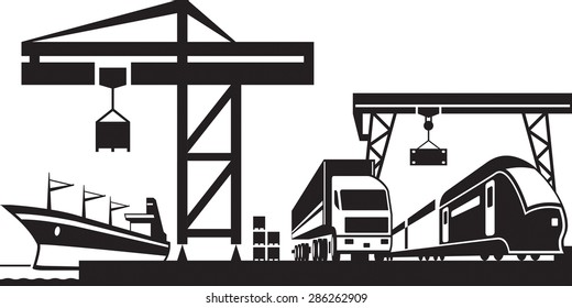 Cargo terminal scene - vector illustration
