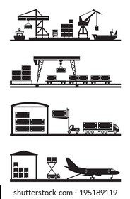 Cargo terminals icon set - vector illustration