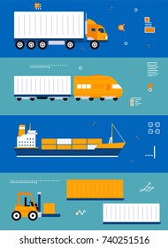 Cargo tracking service concept illustrations. Cool vector flat design transportation and freight cargo shipping options and alternatives