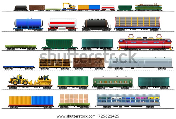 Cargo Train Cars Railway Carriage Set Stock Vector Royalty Free
