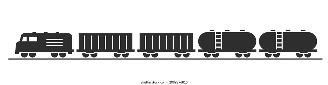 cargo train illustration. locomotive and wagons isolated vector image. railway transport symbol