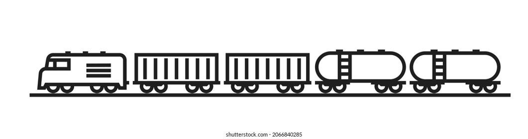 cargo train line icon. locomotive and wagons. railway transport symbol. isolated vector image in simple style