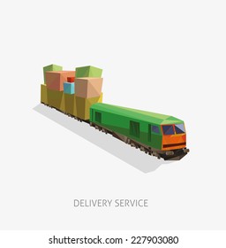 Tren de carga de bajo estilo de polígono. Ilustración del vector