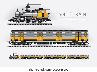 Cargo train on a rail road Vector illustration