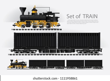 Cargo train on a rail road Vector illustration