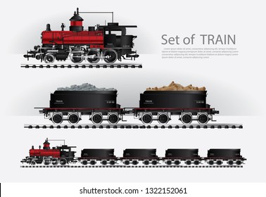 Cargo train on a rail road Vector illustration