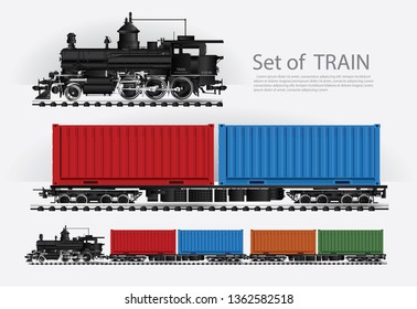 Cargo train on a rail road Vector illustration