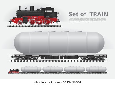 Cargo train on a rail road Vector illustration