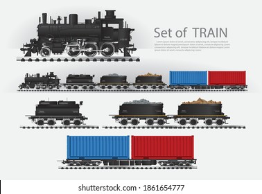 Cargo train on a rail road Vector illustration