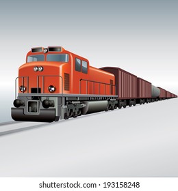 Cargo Train On A Rail Road. Vector Illustration