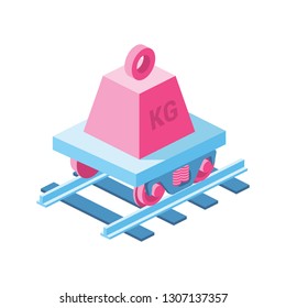 Cargo train rails delivery 3d vector icon isometric pink and blue color minimalism illustrate
