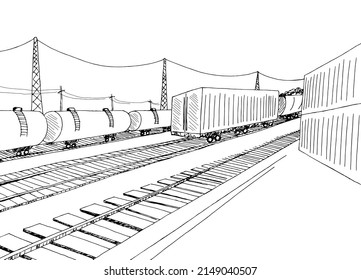 Plataforma de la estación de tren de carga boceto gráfico de la estación de tren vector