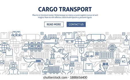 Cargo Transport Banner Design. Vector Illustration of Outline Template.