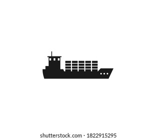 Icono de barco de transporte de carga Ilustración vectorial, plano.