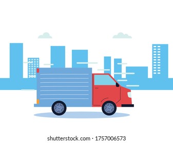 cargo transport truck in the city vector illustration desing