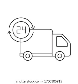 cargo transport truck with symbol of service 24 hours , line style iconvector illustration design