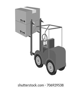 Cargo transportation by means of a loader. Transportation and delivery single icon in monochrome style isometric vector symbol stock illustration web.