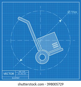 cargo transportation with hand cart blueprint icon 