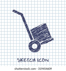 cargo transportation with hand cart icon